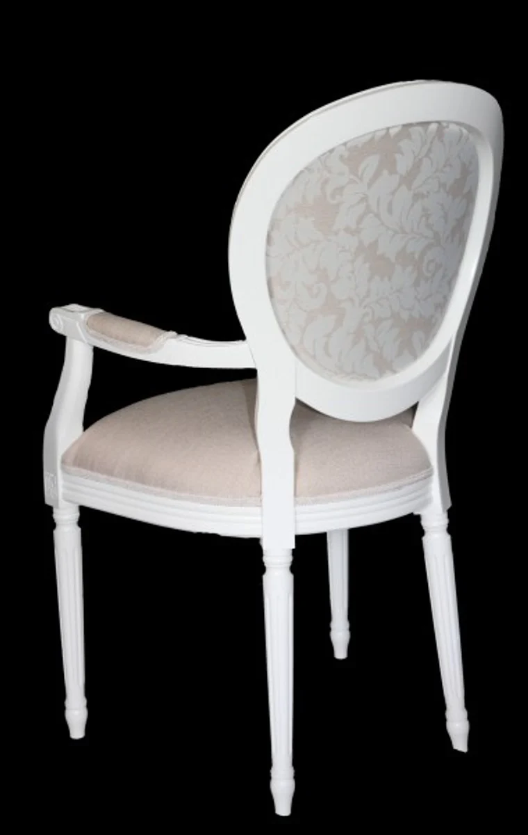 Baroque dining room chair with armrest cream / white - designer chair - luxury quality