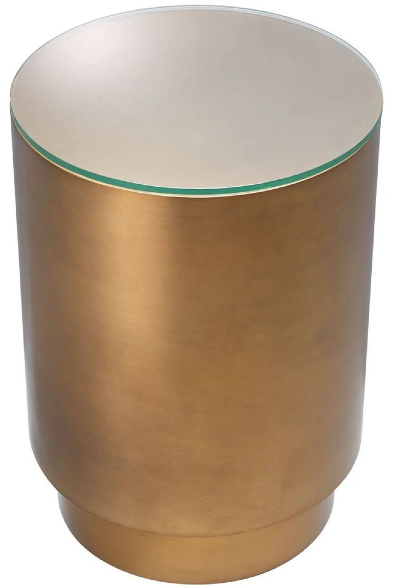 Luxury side table antique brass color Ø 40 x H. 56.5 cm - Round steel table with glass top - Living room furniture - Luxury furniture