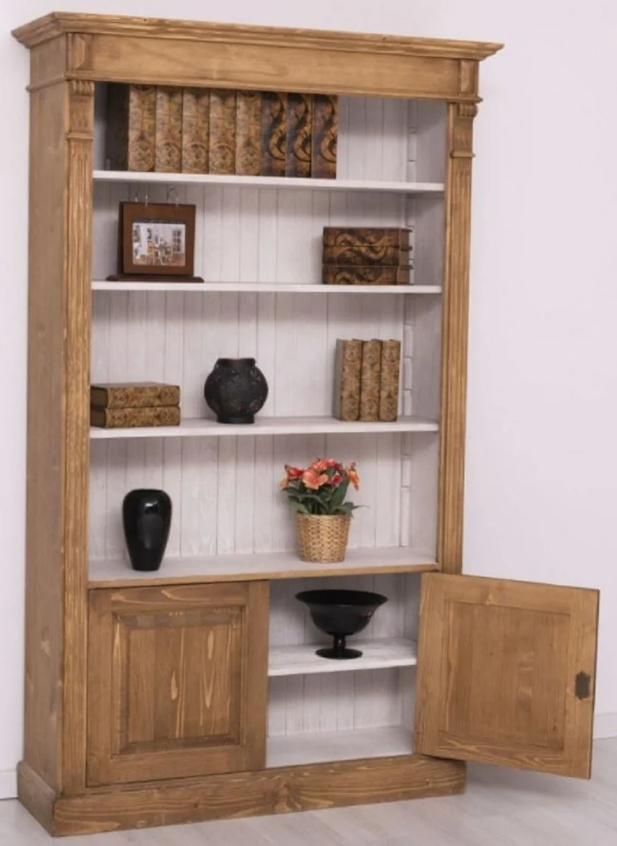 Country house style bookcase brown / gray 120 x 39 x H. 197 cm - solid wood cupboard - living room cupboard - office cupboard - country house style furniture