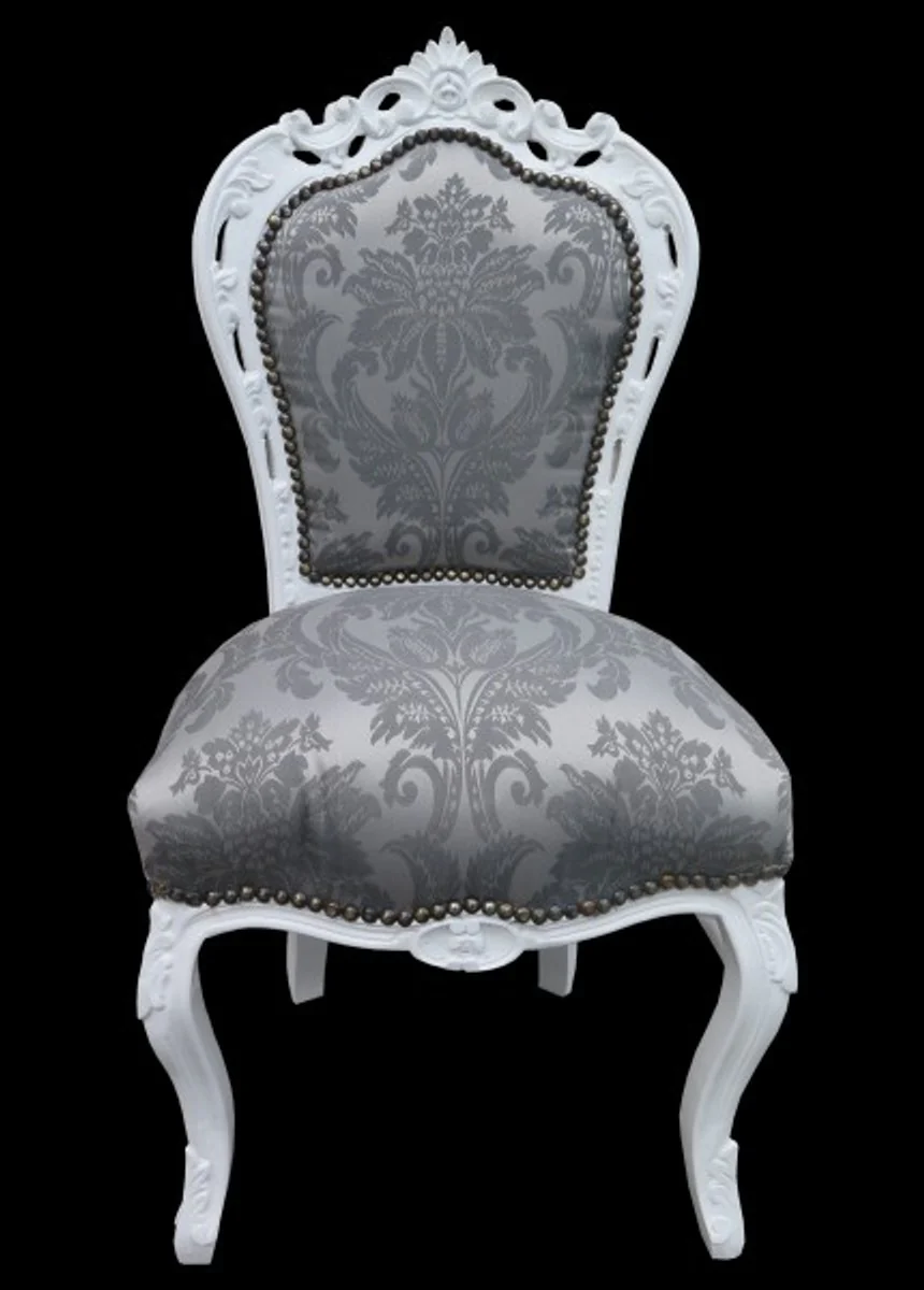 Baroque Dining Room Chair Gray Pattern/White without Armrests - Antique Furniture - Limited Edition