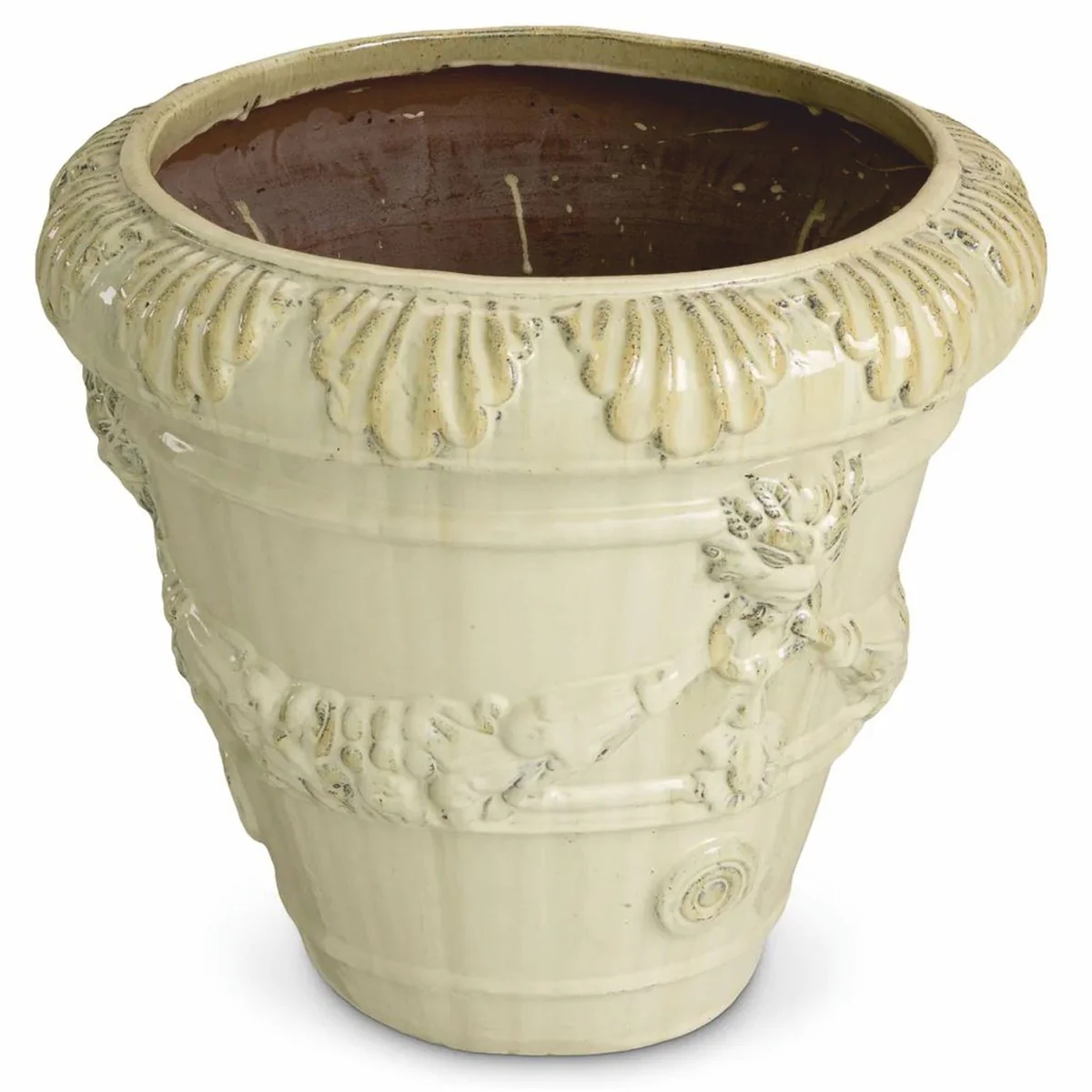 Luxury baroque ceramic flower pot antique sand color Ø 60 x H. 56 cm - garden decoration