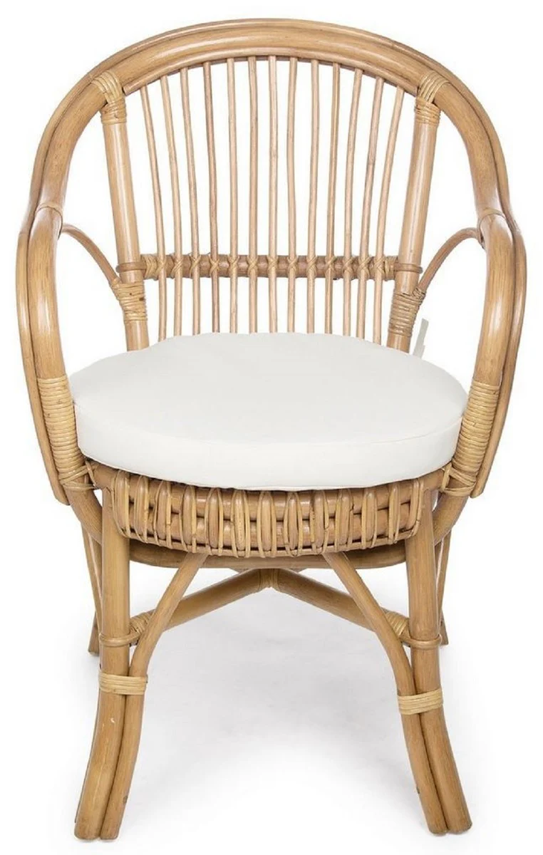 Luxury garden chair set of 6 natural colors / white 57 x 61 x H. 80 cm - Rattan chairs with armrests and seat cushions - Modern rattan garden and patio furniture