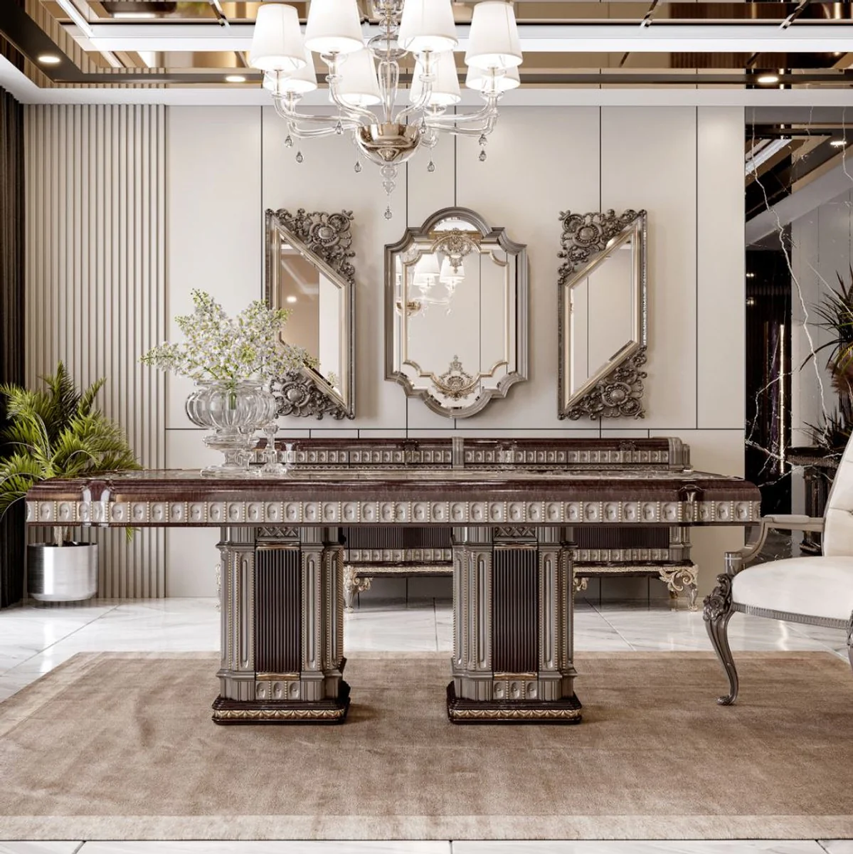 Luxury baroque dining table dark brown / gray 250 cm