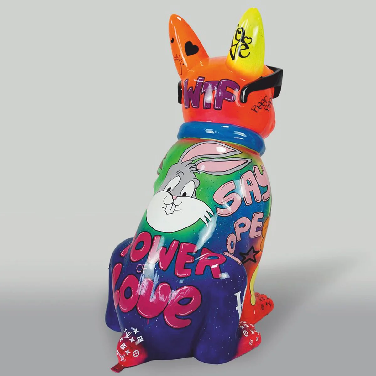 XXL decorative sculpture dog bulldog with sunglasses colorful H. 120 cm