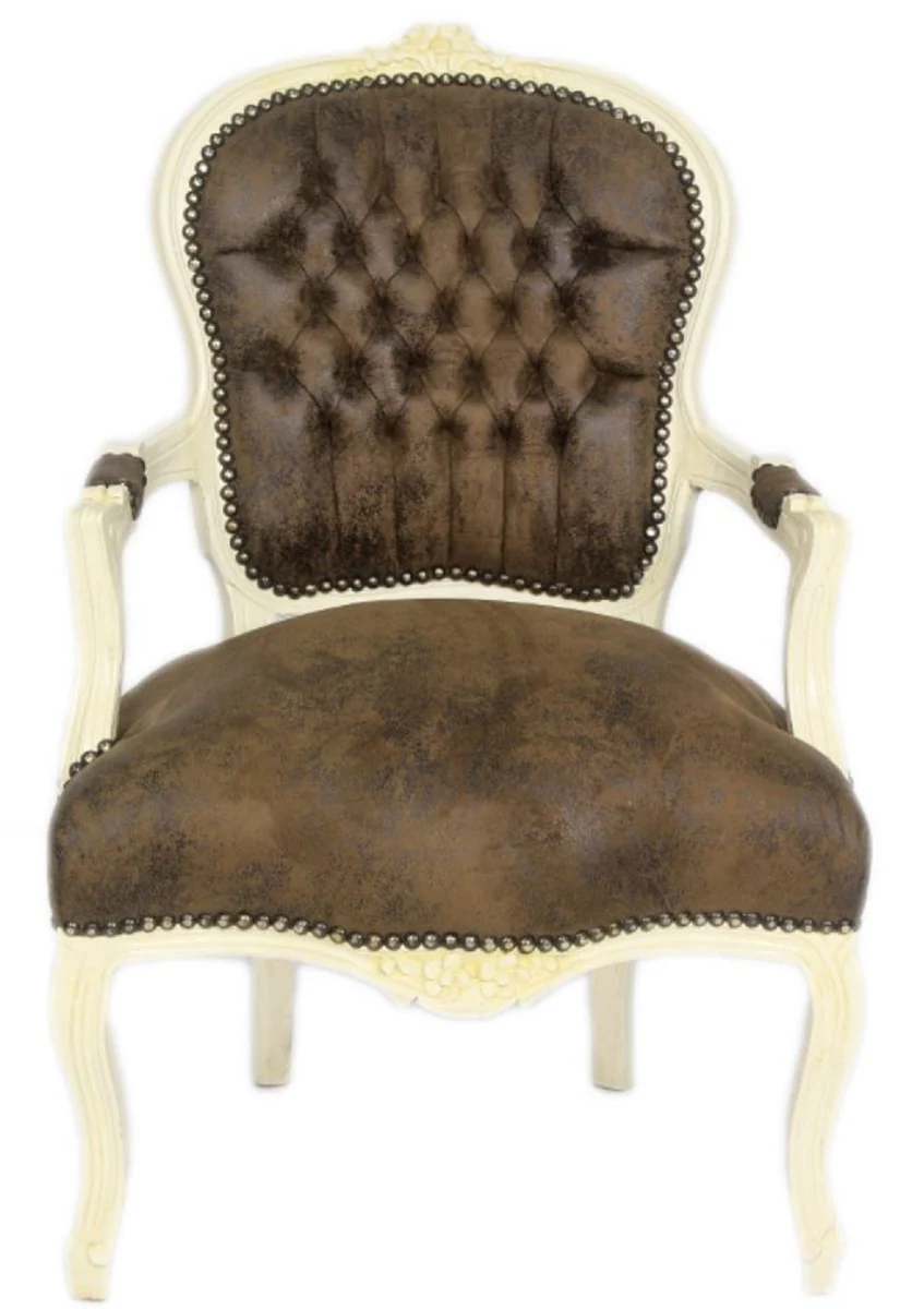 Baroque salon chair set brown / cream 60 x 50 x H. 93 cm - 6 handmade salon chairs with leather look - baroque furniture