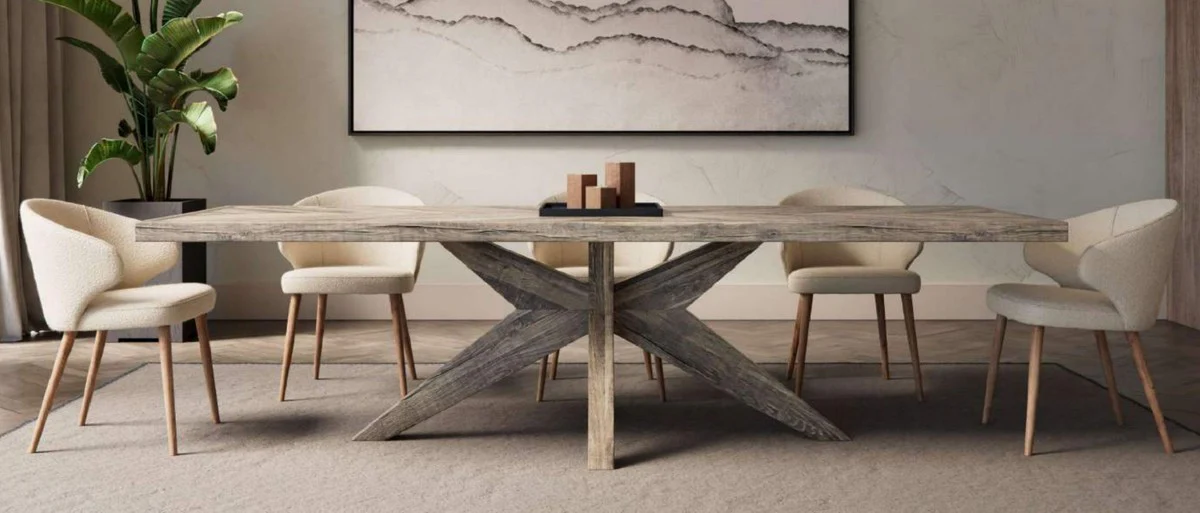 Country Style Solid Wood Dining Table Gray - Various Sizes - Rectangular Oak Wood Kitchen Table - Solid Wood Dining Room Furniture - Country Style Dining Room Furniture