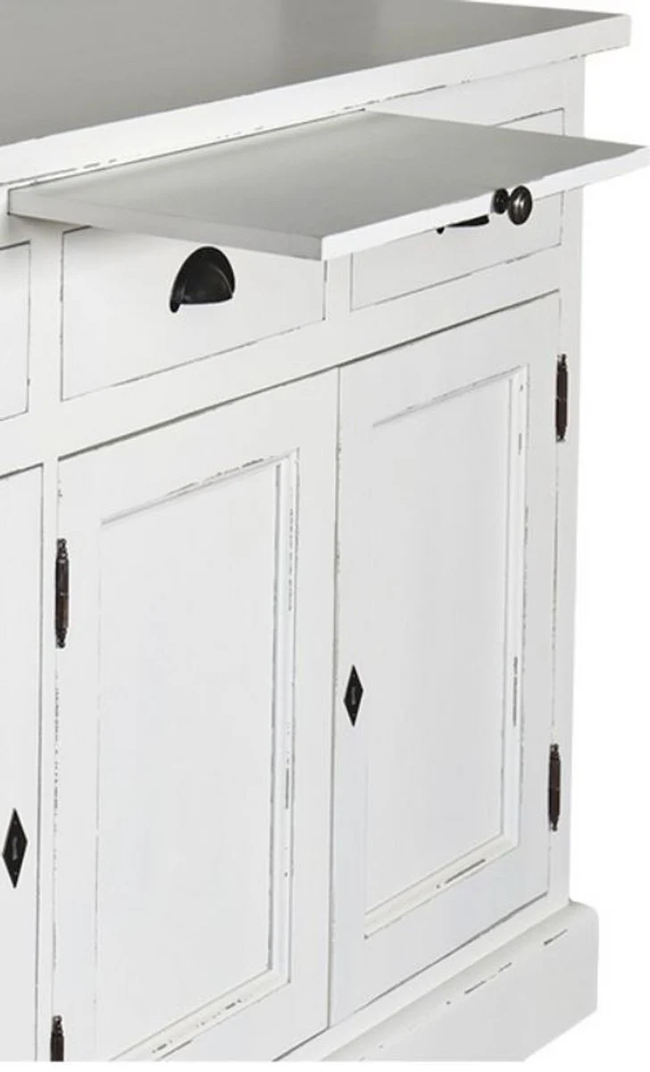 Country house style kitchen cabinet antique white 137 x 50 x H. 197 cm - 2-part kitchen cabinet with 5 doors and 7 drawers