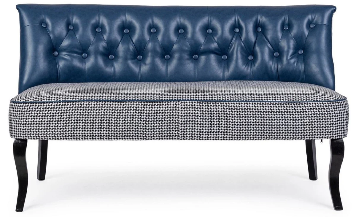 Luxury Chesterfield faux leather sofa blue / white / black 136 x 66 x H. 76 cm - Living room sofa - Living room furniture - Chesterfield furniture - Luxury furniture - Luxury furnishings