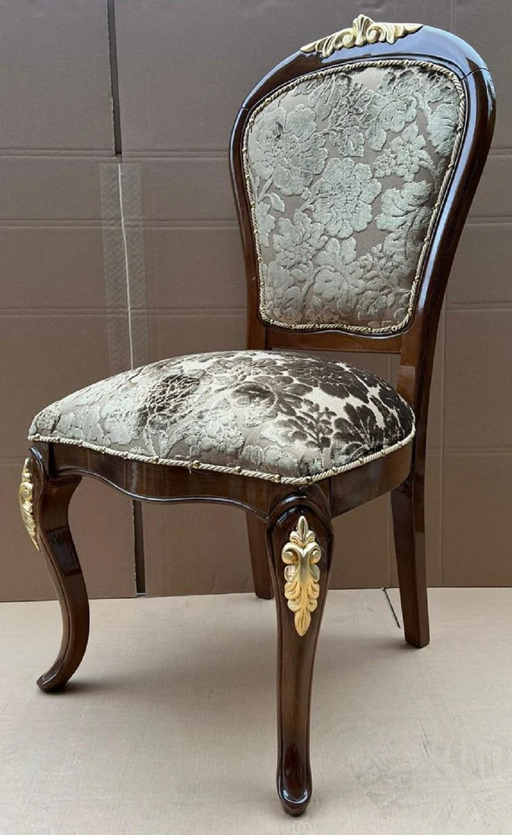 Luxury baroque dining room chair with elegant pattern gold / brown / gold - dining room furniture in baroque style - luxury furniture in baroque style - baroque furniture - baroque interior