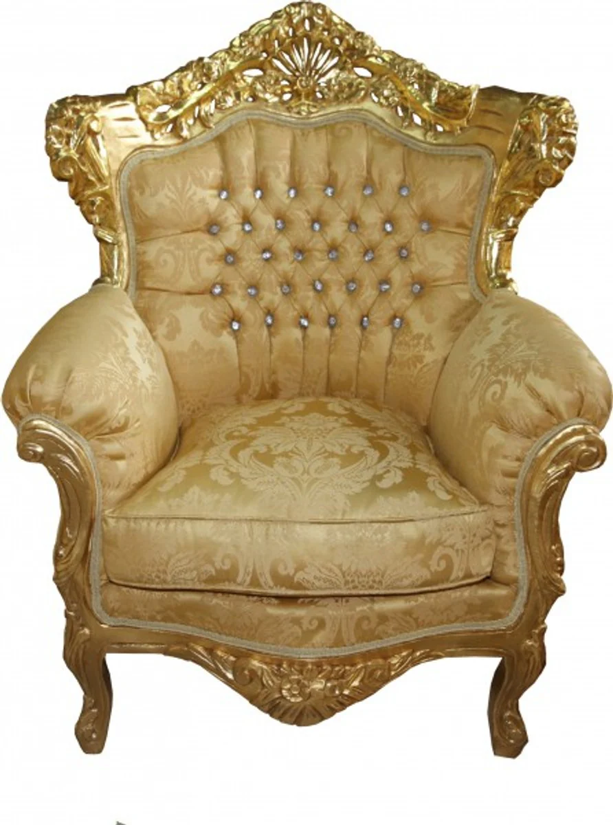 Baroque armchair King Mod 2 gold pattern / gold with glittering stones 85 x 60 x H. 116 cm