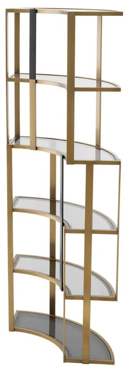 Luxury shelf cabinet brass / black / gray 115 x 37 x H. 240 cm - Curved metal cabinet with 6 glass shelves - Living room furniture - Hotel furniture - Luxury furniture - Luxury quality