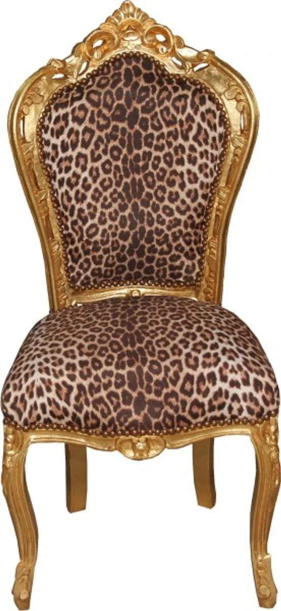 Baroque dining room set leopard/gold - dining table + 6 chairs without armrests