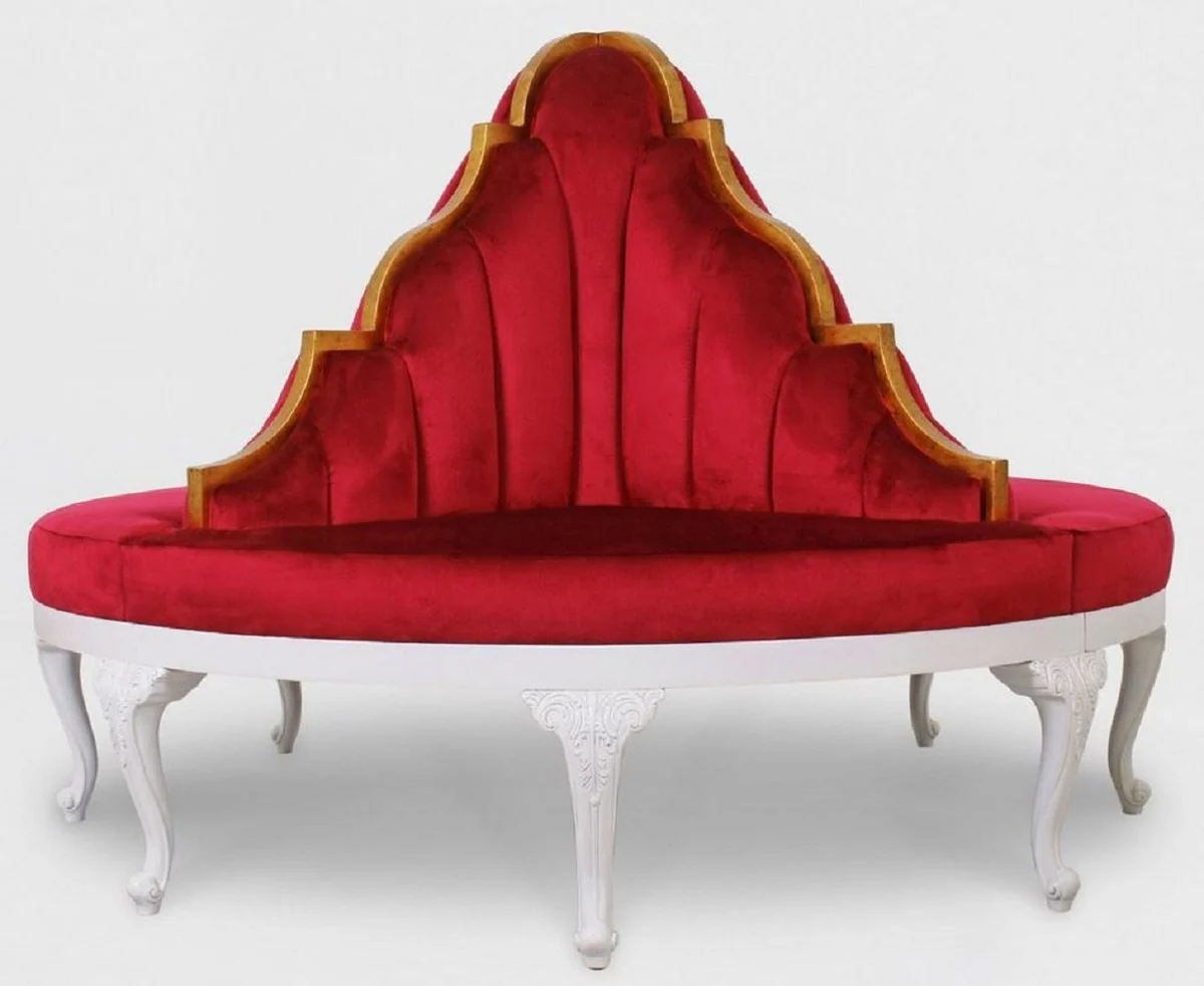 Luxury Baroque Round Sofa Red/White/Antique Gold - Handcrafted Round Velvet Sofa - Baroque Hotel & Restaurant Furniture