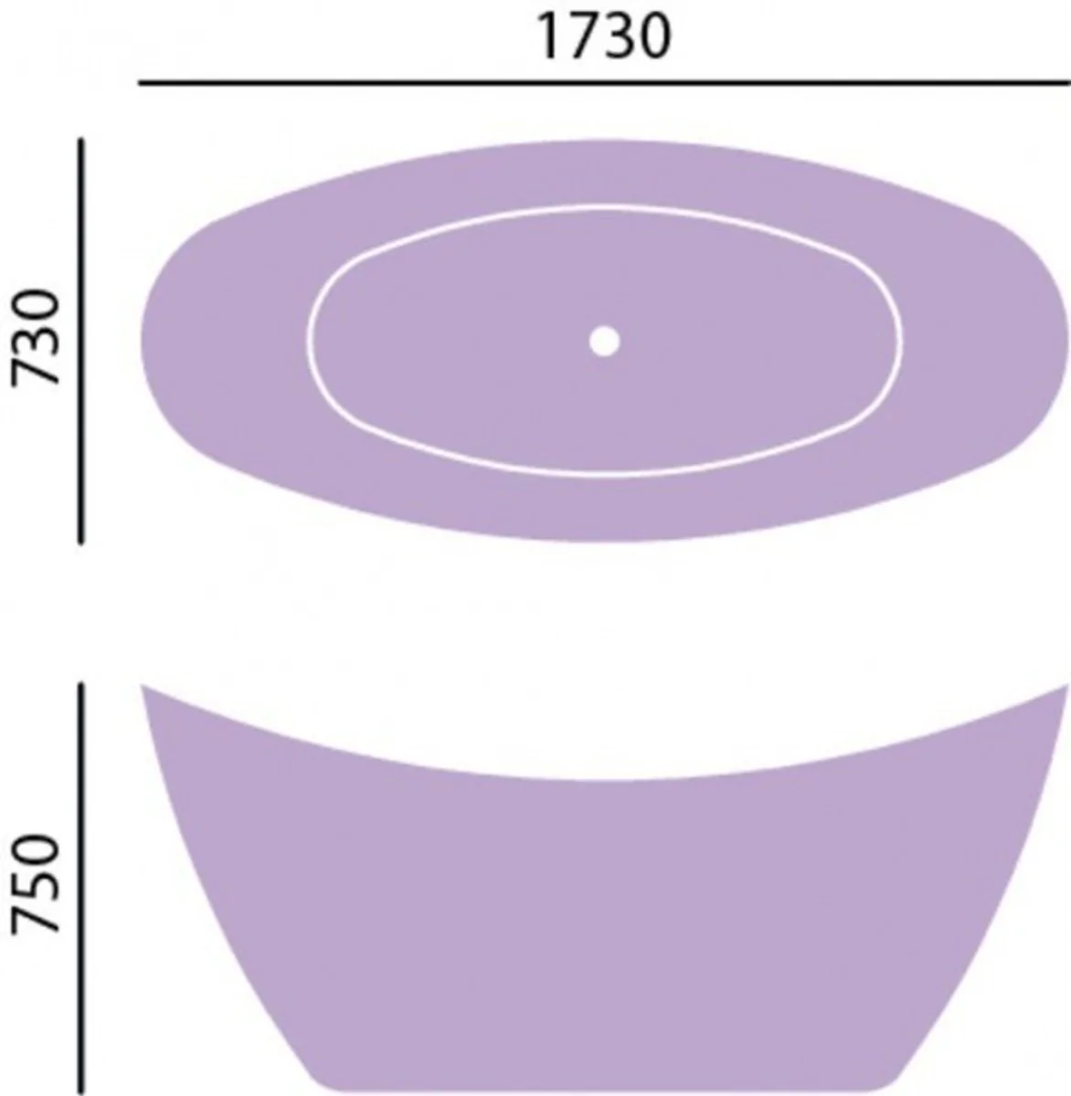 Art Deco bathtub freestanding stainless steel effect model He-Hyl 1730mm - Freestanding retro antique art nouveau bathtub