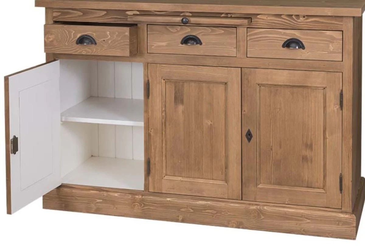 Country house style kitchen cabinet brown / white 137 x 50 x H. 197 cm - 2-part kitchen cabinet with 5 doors and 7 drawers