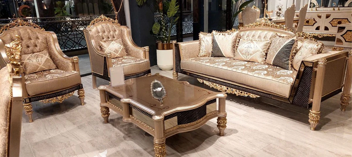 Luxury baroque coffee table gray / black / gold - handmade solid wood living room table in baroque style - living room furniture in baroque style - baroque furniture - noble & magnificent