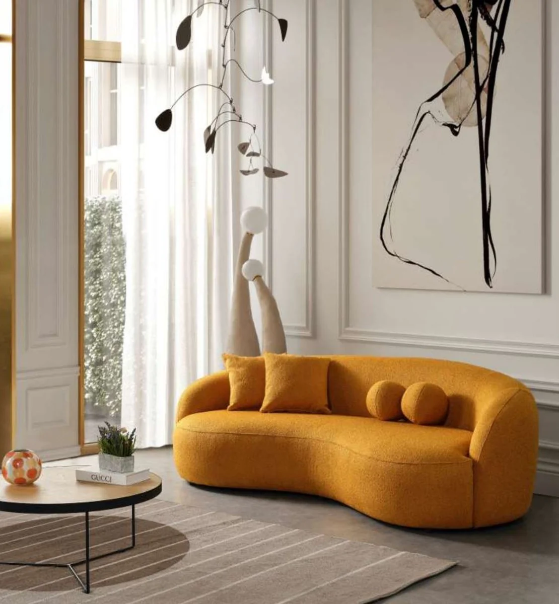 Luxury sofa orange 250 x 120 x H. 76 cm - Curved living room sofa - Hotel sofa - Living room furniture - Hotel furniture - Luxury furniture - Luxury furnishings - Living room furnishings