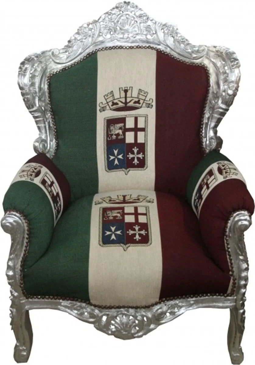 Armchair King Italy / Silver 85 x 85 x H. 120 cm - Italy Baroque Armchair