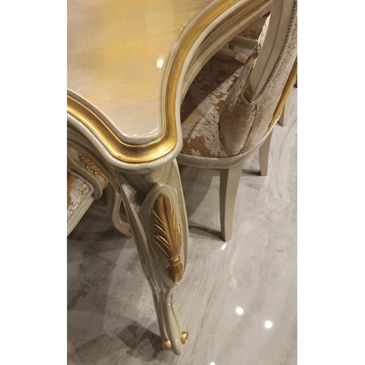 Luxury Baroque Dining Table Gray / Gold 226 cm - Baroque Dining Room Furniture