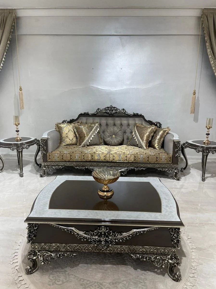 Luxury baroque coffee table black / white / silver - magnificent living room table in baroque style - baroque style living room furniture - baroque furnishings - baroque furniture - luxury furniture in baroque style