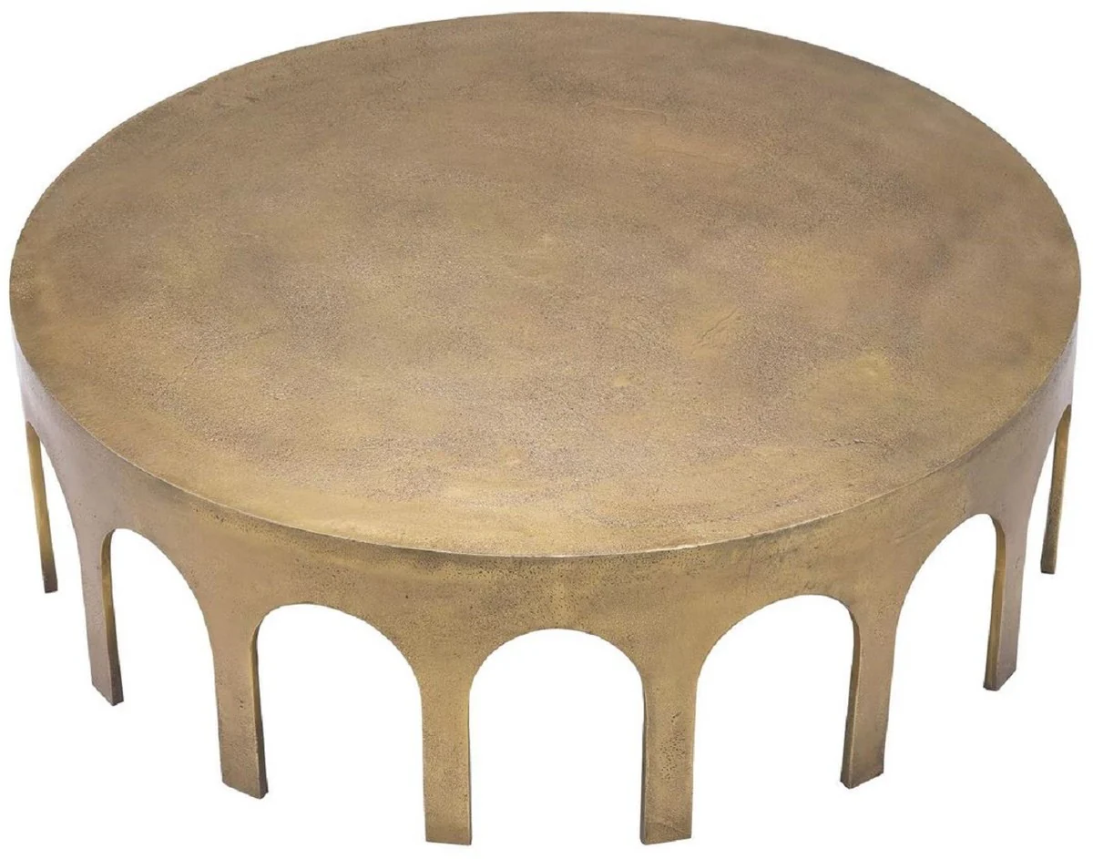 Luxury coffee table vintage brass Ø 97.5 x H. 30 cm - Round aluminum living room table - Aluminum furniture - Living room furniture - Luxury furniture - Luxury living room furnishings