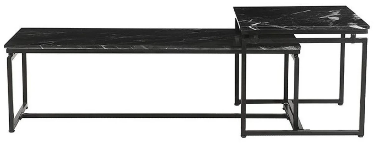 Luxury Coffee Table Set of 2 Black - Metal Living Room Tables with Marble Top - Living Room Furniture - Luxury Furniture