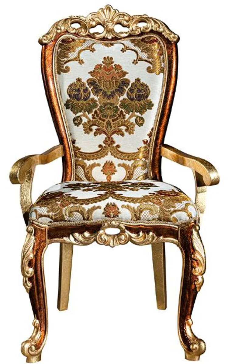 Luxury baroque dining room chair set with armrests and elegant pattern 57 x 54 x H. 115 cm - Elegant kitchen chairs set of 6 in baroque style - Baroque dining room furniture