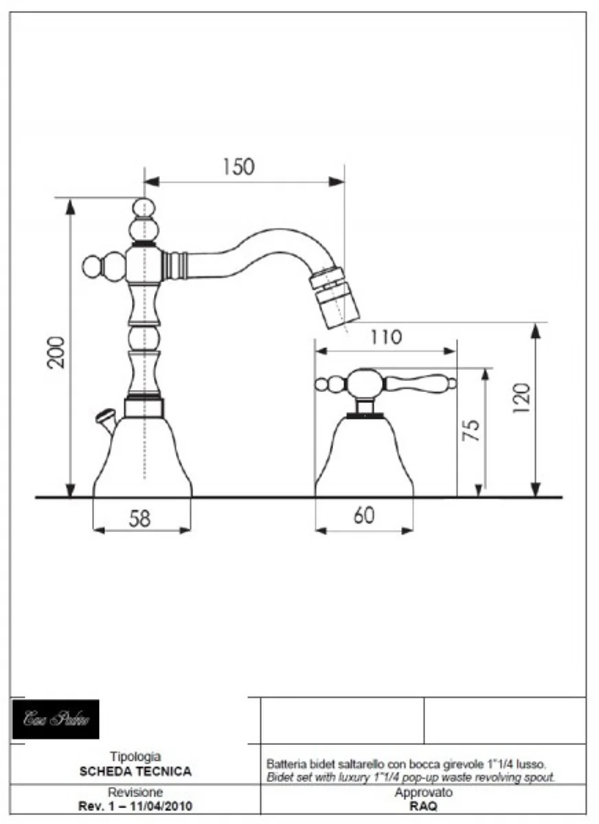 Luxury bathroom accessories - Art Nouveau retro bidet three-hole mixer chrome series Milano - Made in Italy