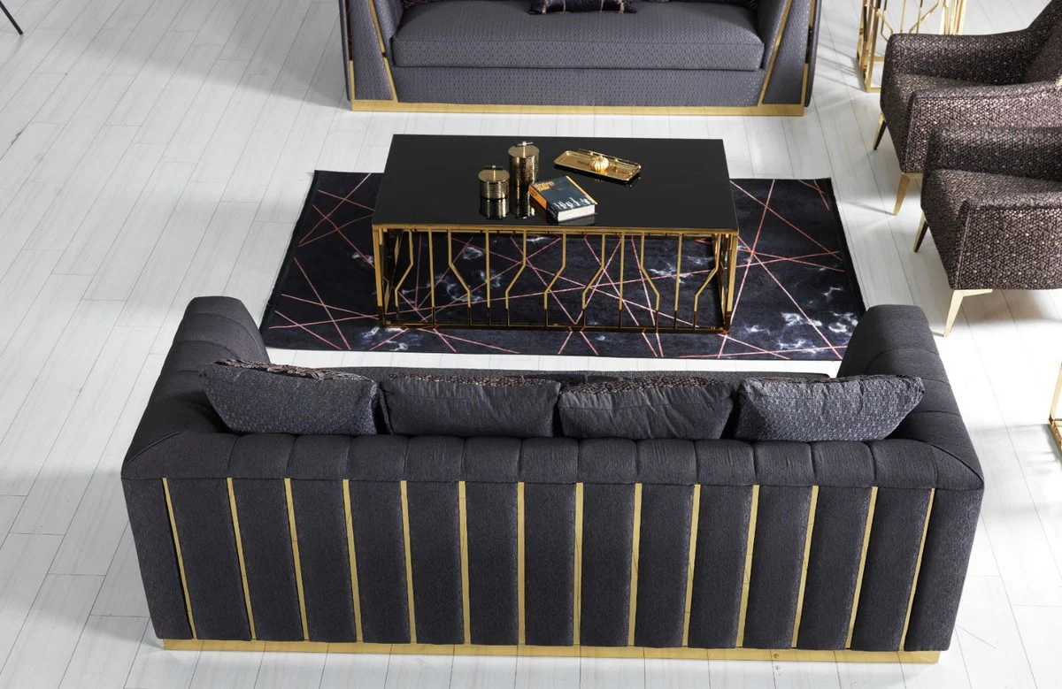 Luxury living room sofa with decorative pillows purple / gold 240 x 92 x H. 78 cm - Luxury living room furniture