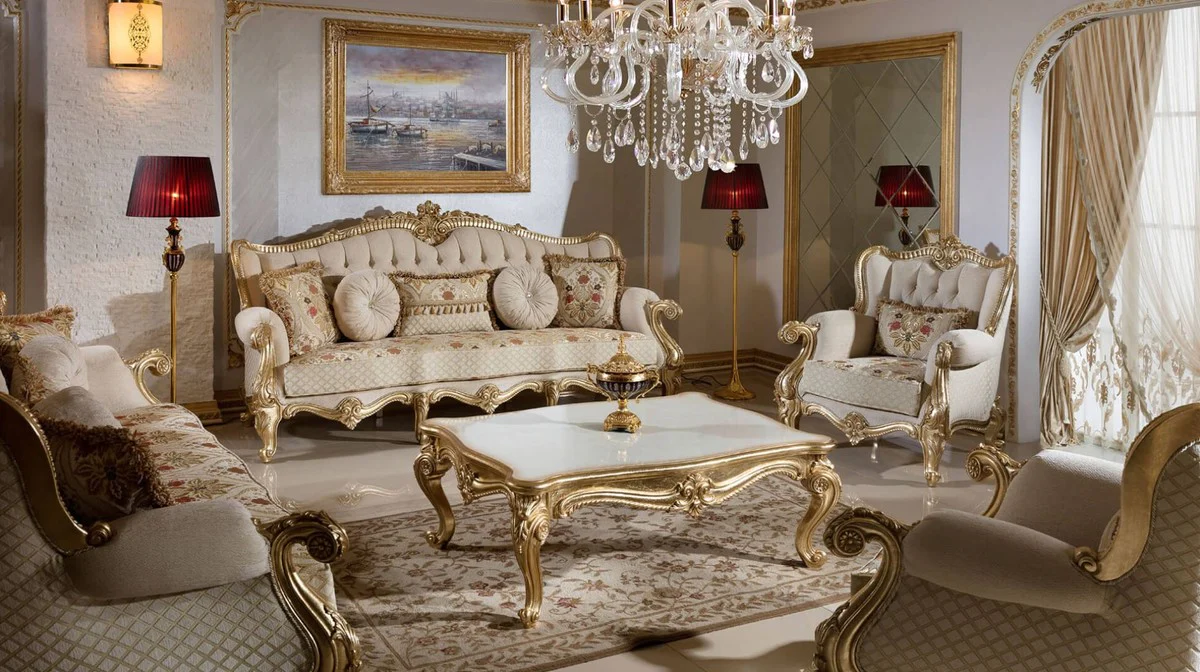 Luxury baroque coffee table white / gold - Magnificent living room table in baroque style - Luxury living room furniture in baroque style - Baroque furniture - Baroque living room furnishings