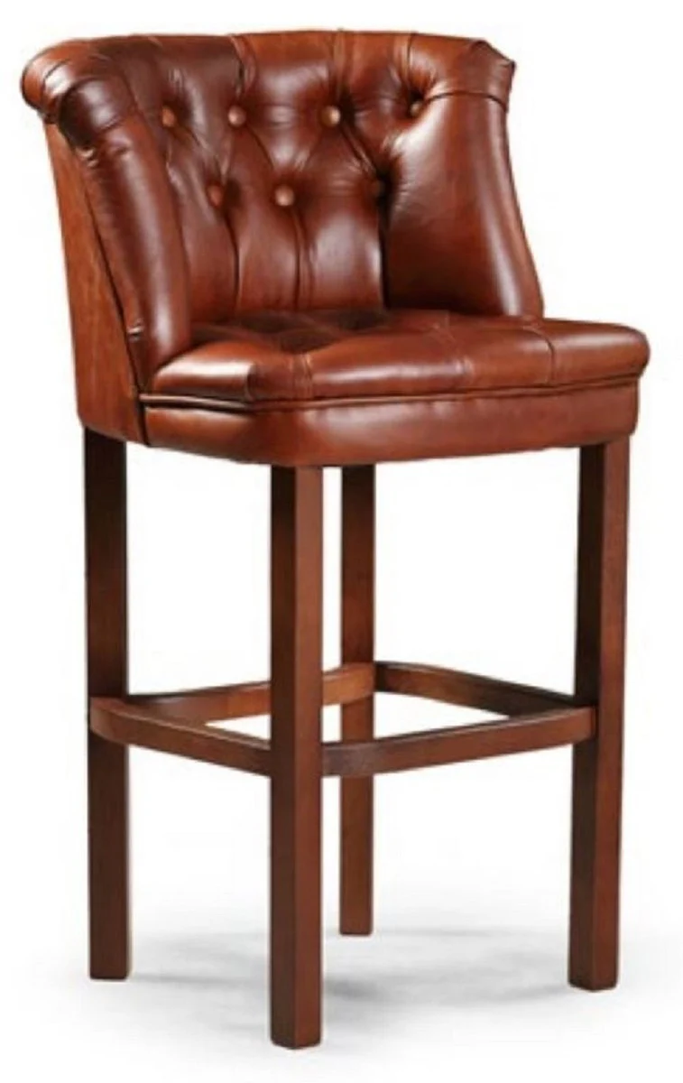 Luxury Chesterfield leather bar chairs set of 4 brown 63 x 56 x H. 107 cm - Padded real leather bar stools - Chesterfield furniture - Chesterfield bar furniture - Luxury bar furniture - Real leather bar furniture