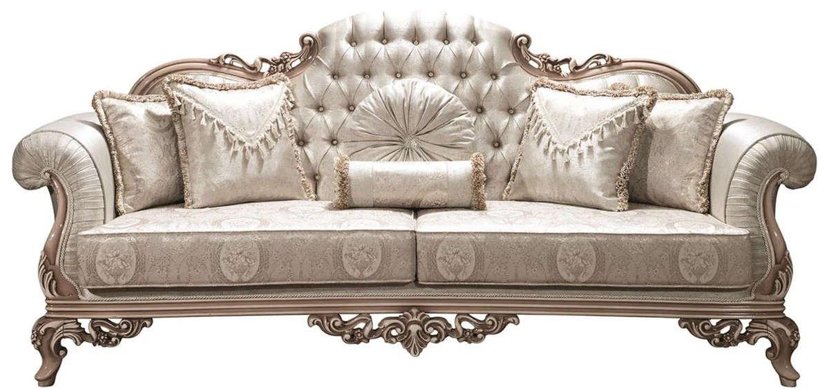 Luxury baroque living room set silver / cream / beige - 2 sofas & 2 armchairs & 1 coffee table - magnificent living room furniture in the baroque style