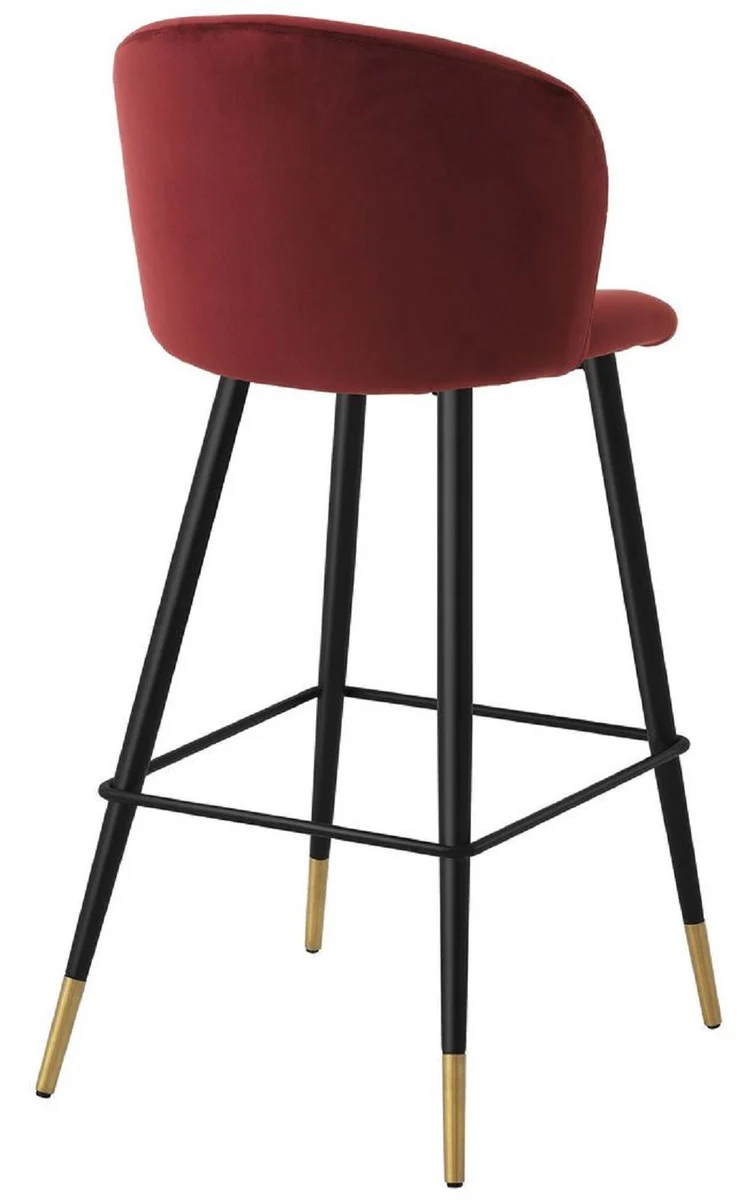 Luxury bar chair Bordeaux red / black / gold 50.5 x 54 x H. 102 cm - Luxury bar stool with backrest and elegant velvet fabric - Luxury bar furniture