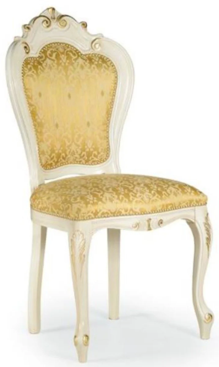 Luxury Baroque Dining Room Chair Set Gold / White / Gold 50 x 50 x H. 103 cm - Baroque Kitchen Chairs Set of 6 - Dining Room Furniture in Baroque Style