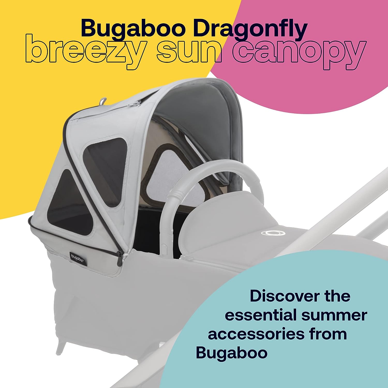 Bugaboo Dragonfly Breezy Sun Canopy Stroller Accessory with UPF 50+ Sun Protection and Ventilation Panels, Misty Grey