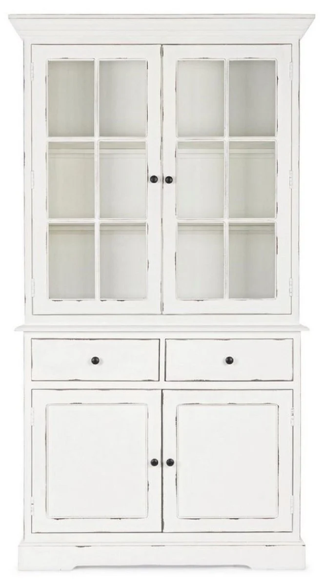 Country house style cabinet antique white 111.4 x 42.5 x H. 203 cm - country house style dining room cabinet with 4 doors and 2 drawers - country house style display cabinet - country house style dining room furniture