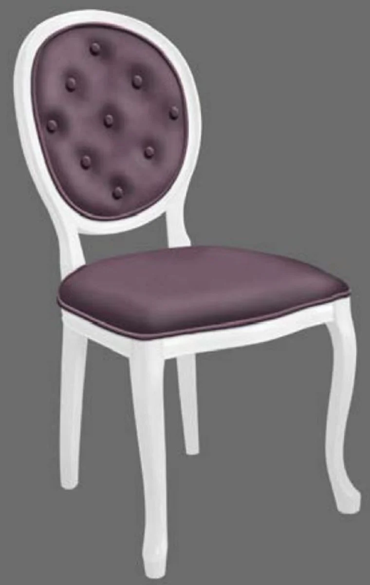 Baroque Dining Room Chair Set Purple / White - 6 Handmade Kitchen Chairs in Baroque Style - Baroque Dining Room Furniture