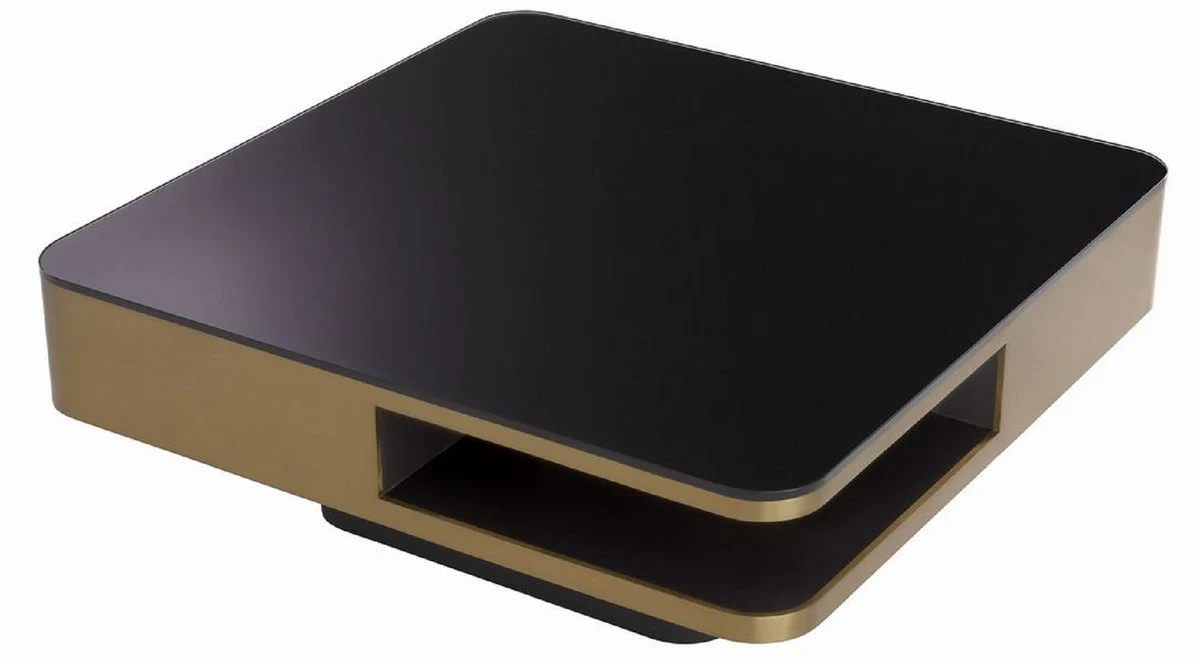 Luxury coffee table brass / black 89.5 x 89.5 x H. 33.5 cm - Living room table with glass top - Living room furniture - Luxury furniture