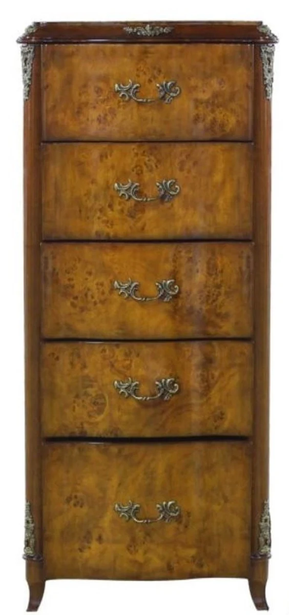 Luxury baroque chest of drawers with 5 drawers light brown / brown 56 x 36 x H. 128 cm - Baroque furniture