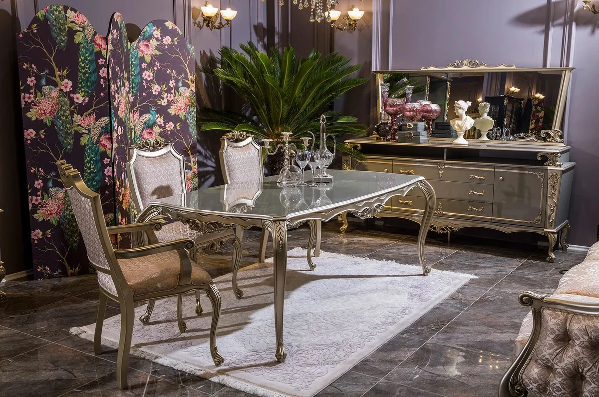 Luxury Baroque Dining Table Silver - Magnificent Solid Wood Dining Room Table - Baroque Dining Room Furniture - Noble & Magnificent