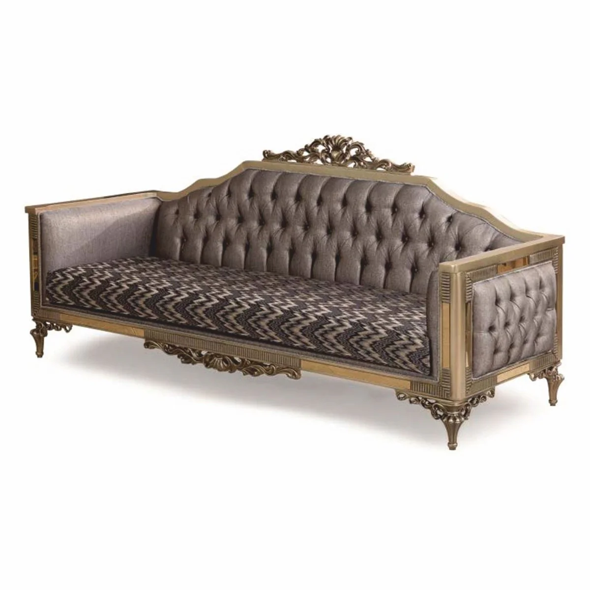 Luxury Baroque Living Room Sofa Gray / Gold 230 cm - Baroque Furniture