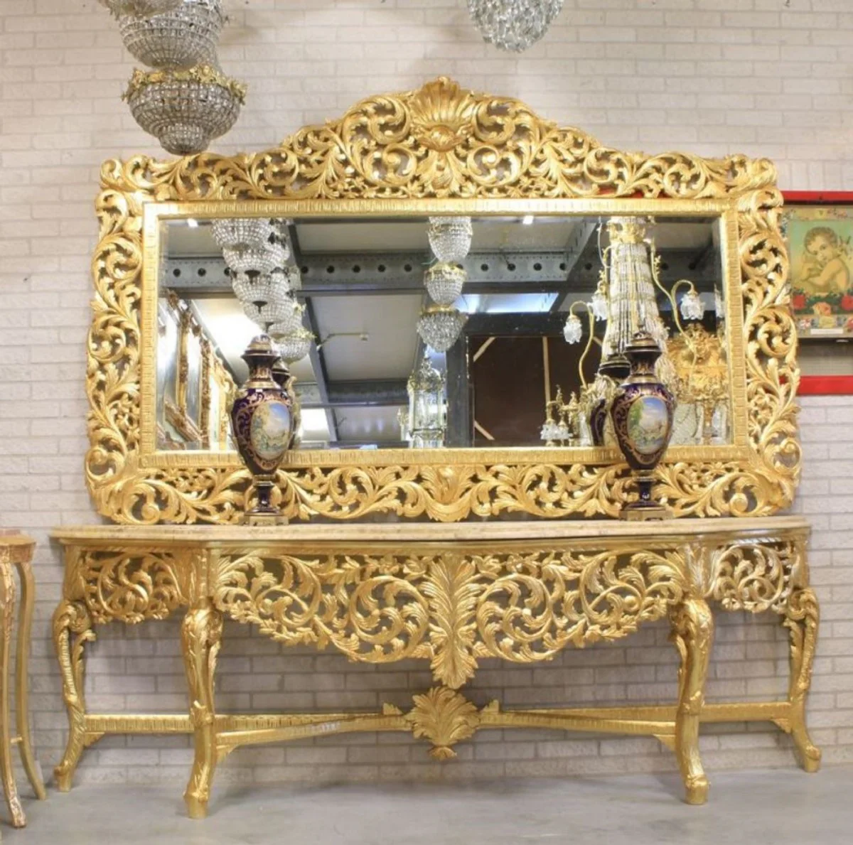 Baroque mirror gold 210 x H. 150 cm - Huge handmade antique style wall mirror - Magnificent baroque furniture