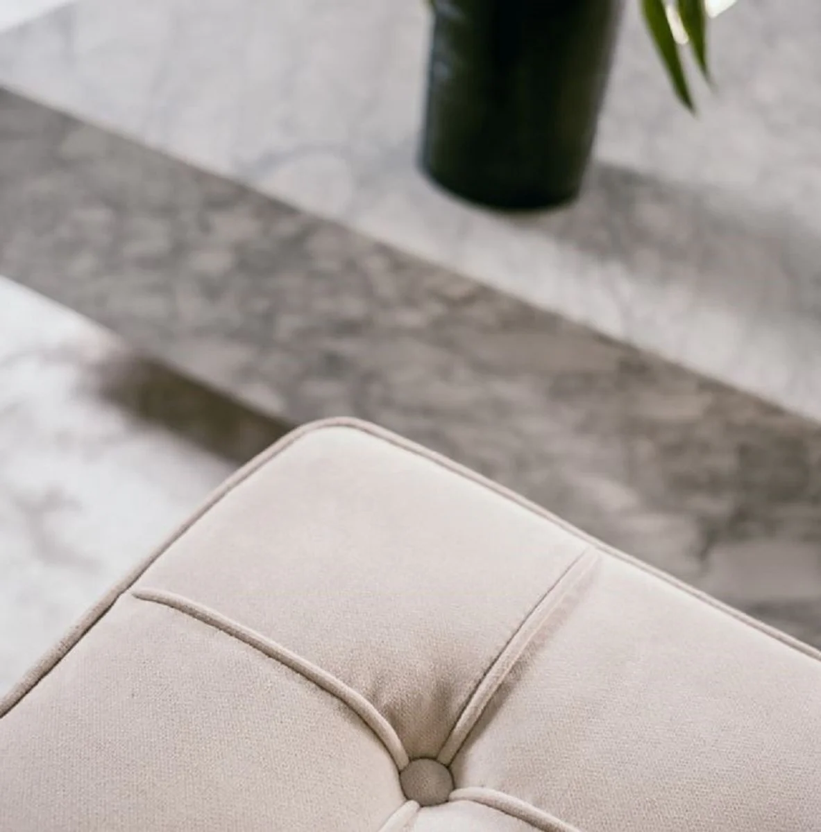 Luxury Chesterfield velvet stool beige / silver 60 x 50 x H. 47 cm - Living room furniture - Luxury collection