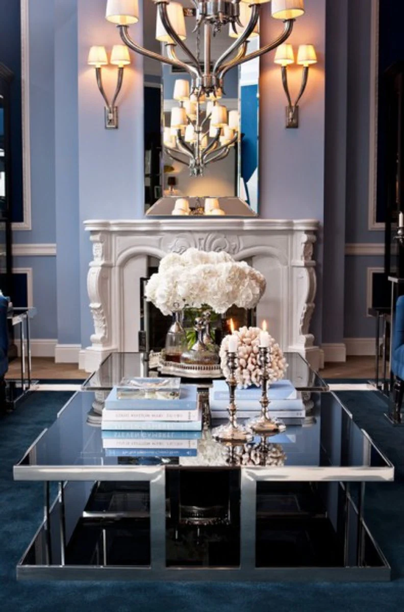 Luxury Art Deco designer coffee table polished stainless steel with smoked glass 100 x 100 cm - Luxury Collection