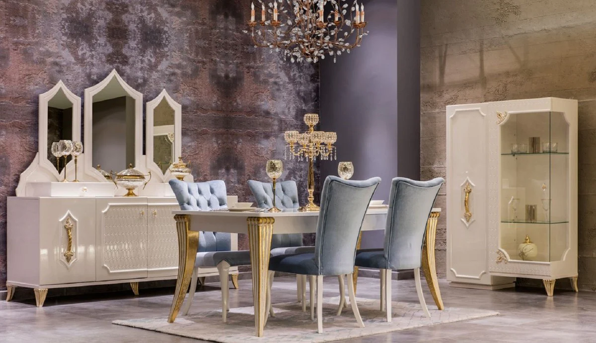 Luxury baroque display cabinet white / gold - handmade solid wood display cabinet with 2 doors - baroque furniture - noble and magnificent