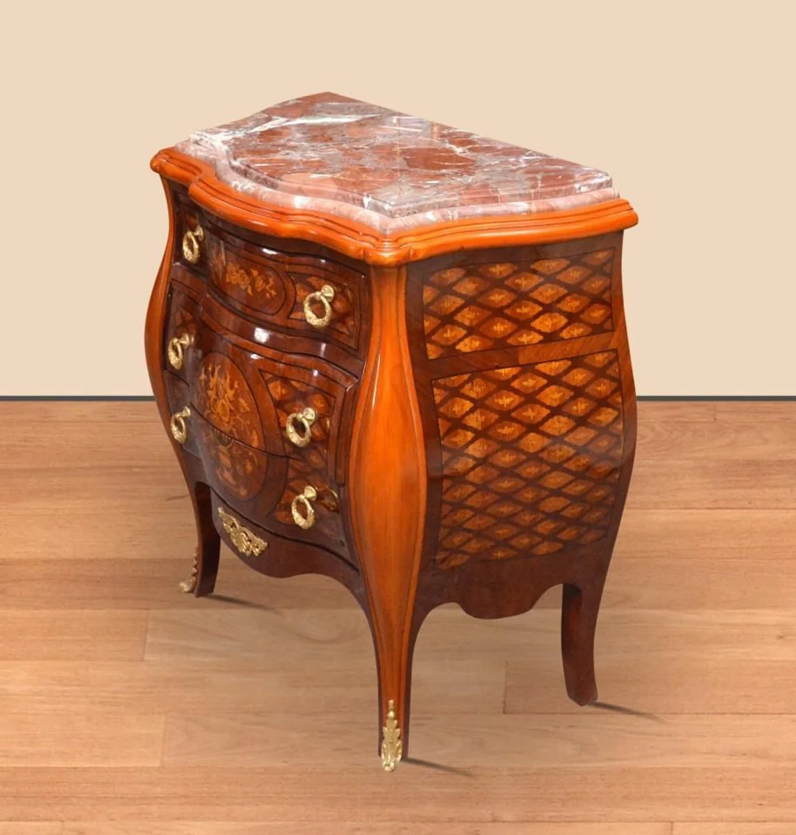 Baroque chest of drawers brown / gold 85 x 45 x H. 85 cm - Handmade solid wood chest of drawers with 3 drawers and marble top - Baroque furniture