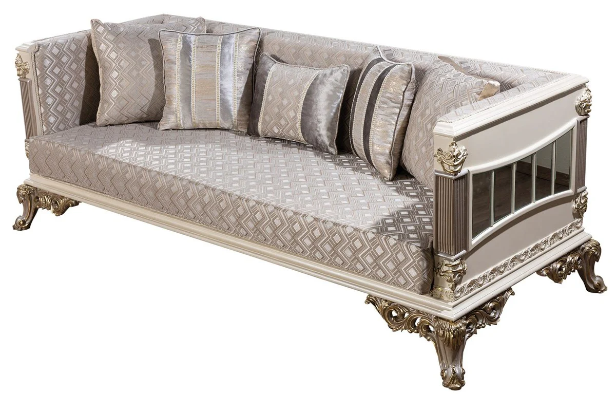 Luxury Baroque Living Room Set Silver / White / Gray / Gold - 2 Baroque Sofas & 2 Baroque Armchairs & 1 Baroque Coffee Table - Luxury Living Room Furniture in Baroque Style - Baroque Furniture