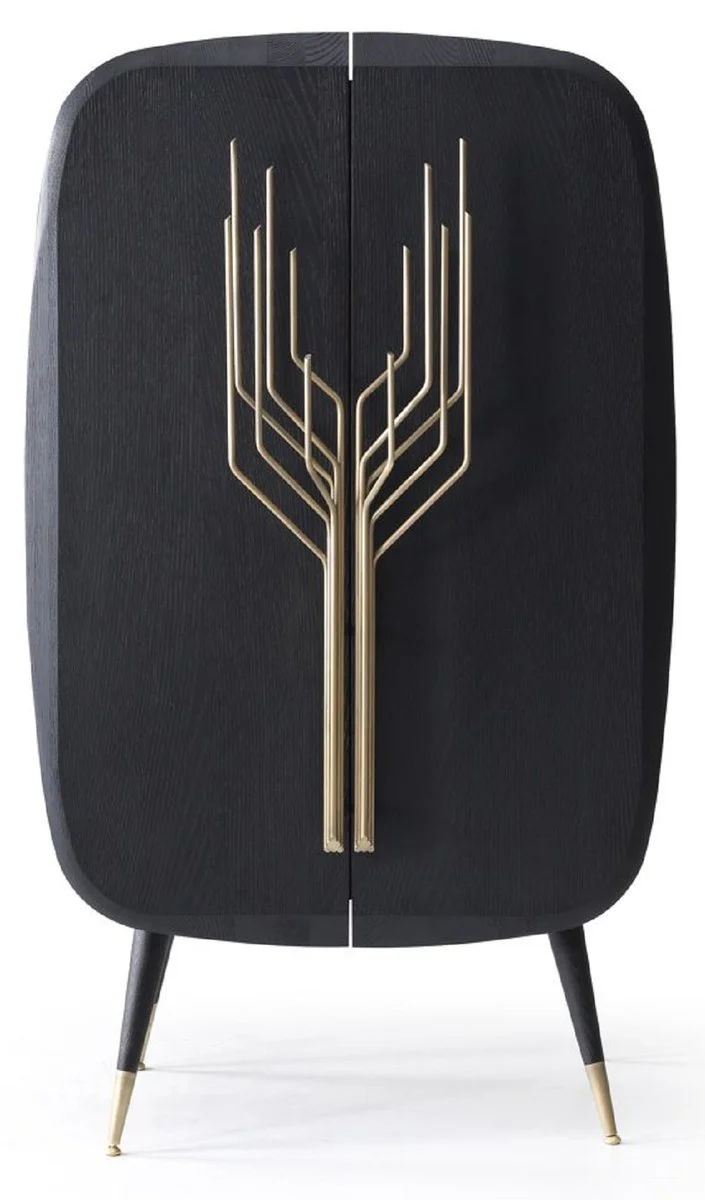 Luxury bar cabinet black / antique brass 88 x 55 x H. 152 cm - Solid wood wine cabinet with 2 doors - Living room furniture - Bar furniture - Hotel furniture - Luxury collection