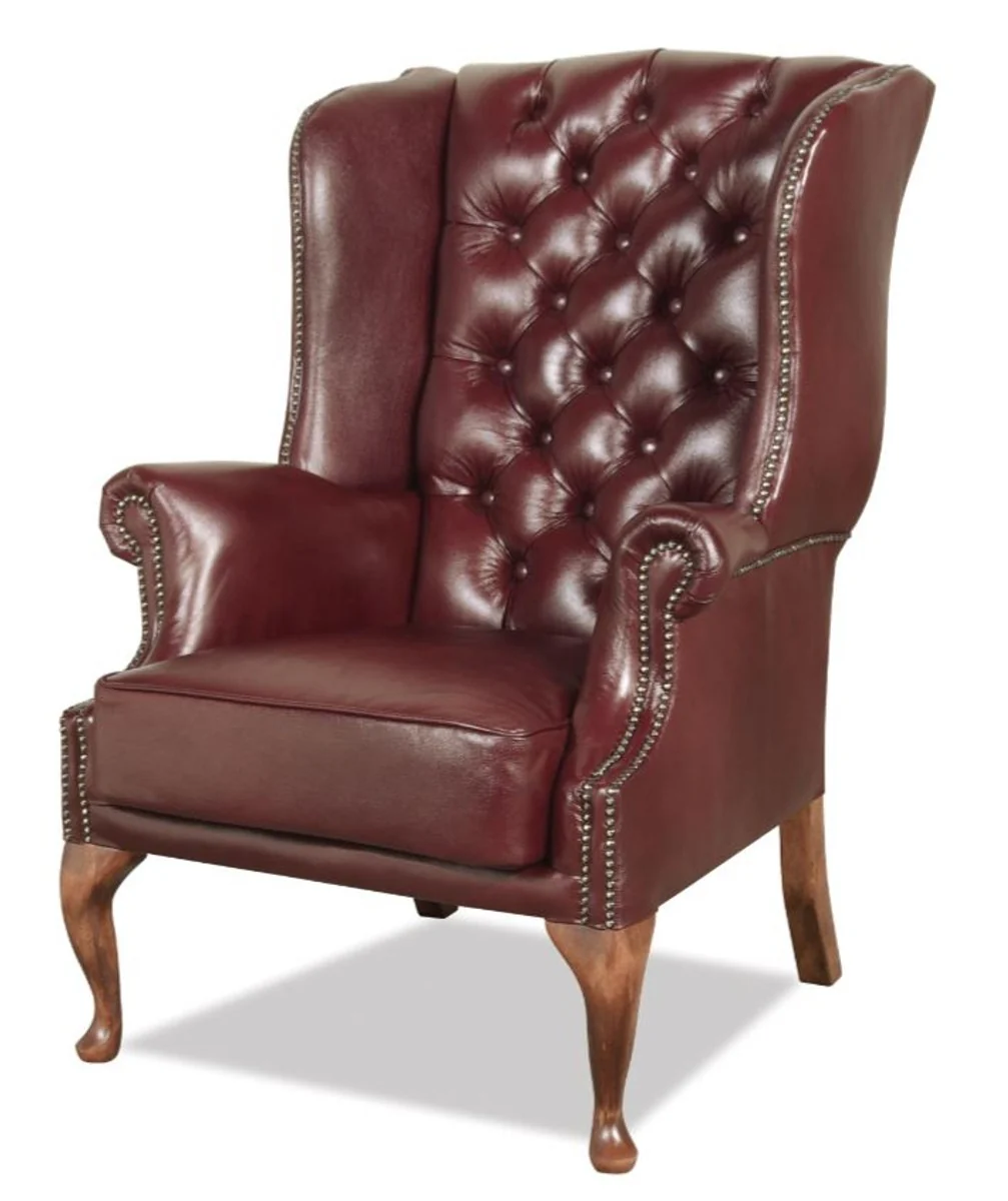 Chesterfield genuine leather wing chair dark red 80 x 80 x H. 110 cm - luxury armchair