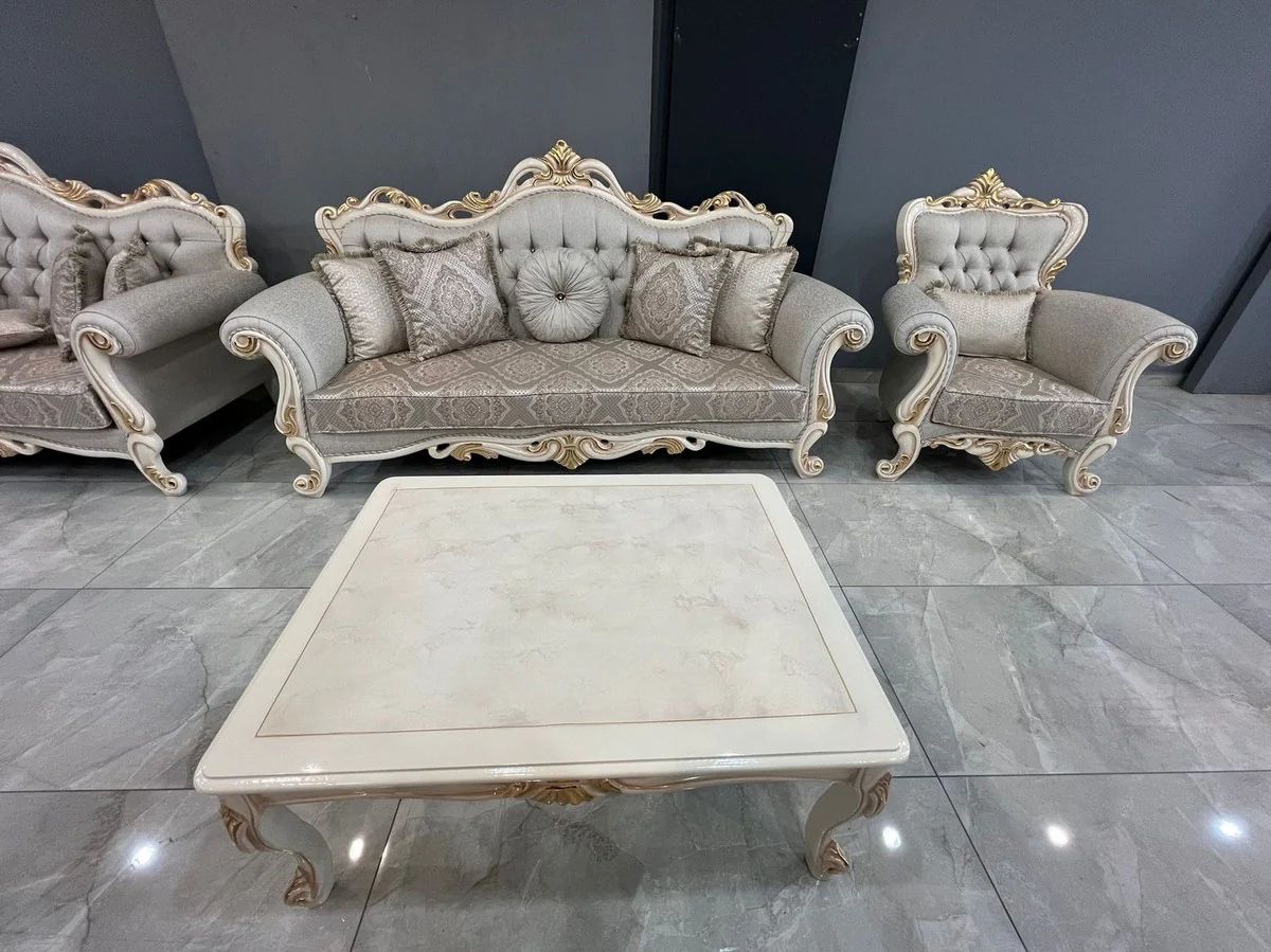 Luxury Baroque Coffee Table White / Gold - Handmade Baroque Style Living Room Table - Baroque Style Living Room Furniture - Baroque Furnishings - Baroque Furniture - Luxury Furniture in Baroque Style